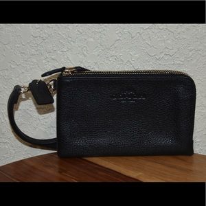 COACH Pebble Leather Double Corner Zip Wristlet